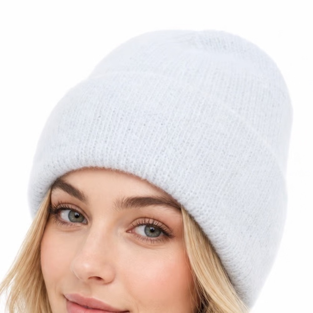 CALIA Luxe Beanie Light Blue Fuzzy Knit Cuffed Winter Hat